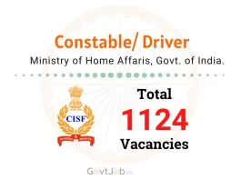 CISF Constable Driver Recruitment 2025 for 1124 Vacancies.